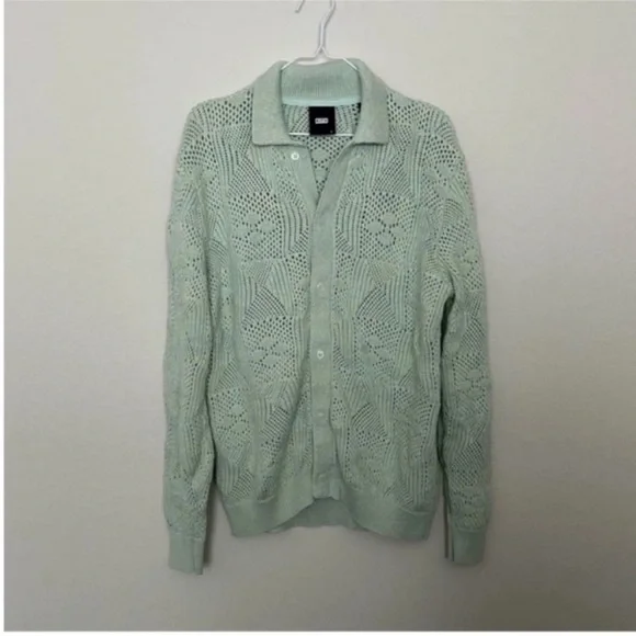 Kith Tilden Crochet Button Down Sweater Zen Green - Picture 2 of 8